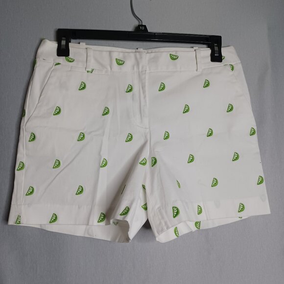 Talbots Shorts Women's 10 White/Green Lime Cuts Mid Rise Vacation Beach Resort - Picture 1 of 6